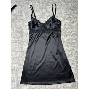 Black Lace Silky Slip Night Dress